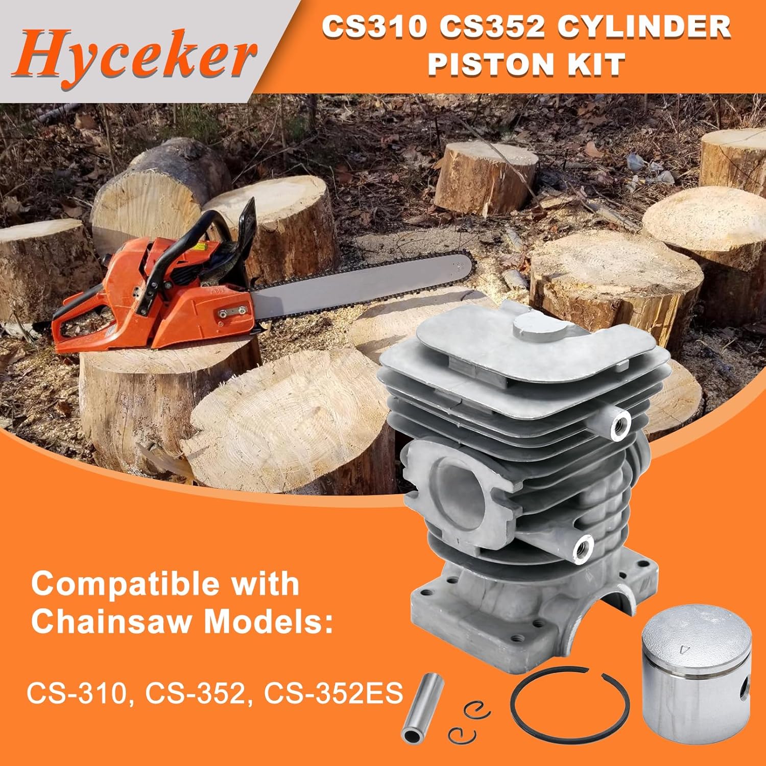 CS310 Cylinder Piston Kit for Echo CS-310 CS-352 CS-352ES Shindaiwa 305s 340s Chainsaw Parts, 38mm Top End Kit with Spark Plug Crank Bearings for Echo CS 310 352 Saws P021-035190, P021035201