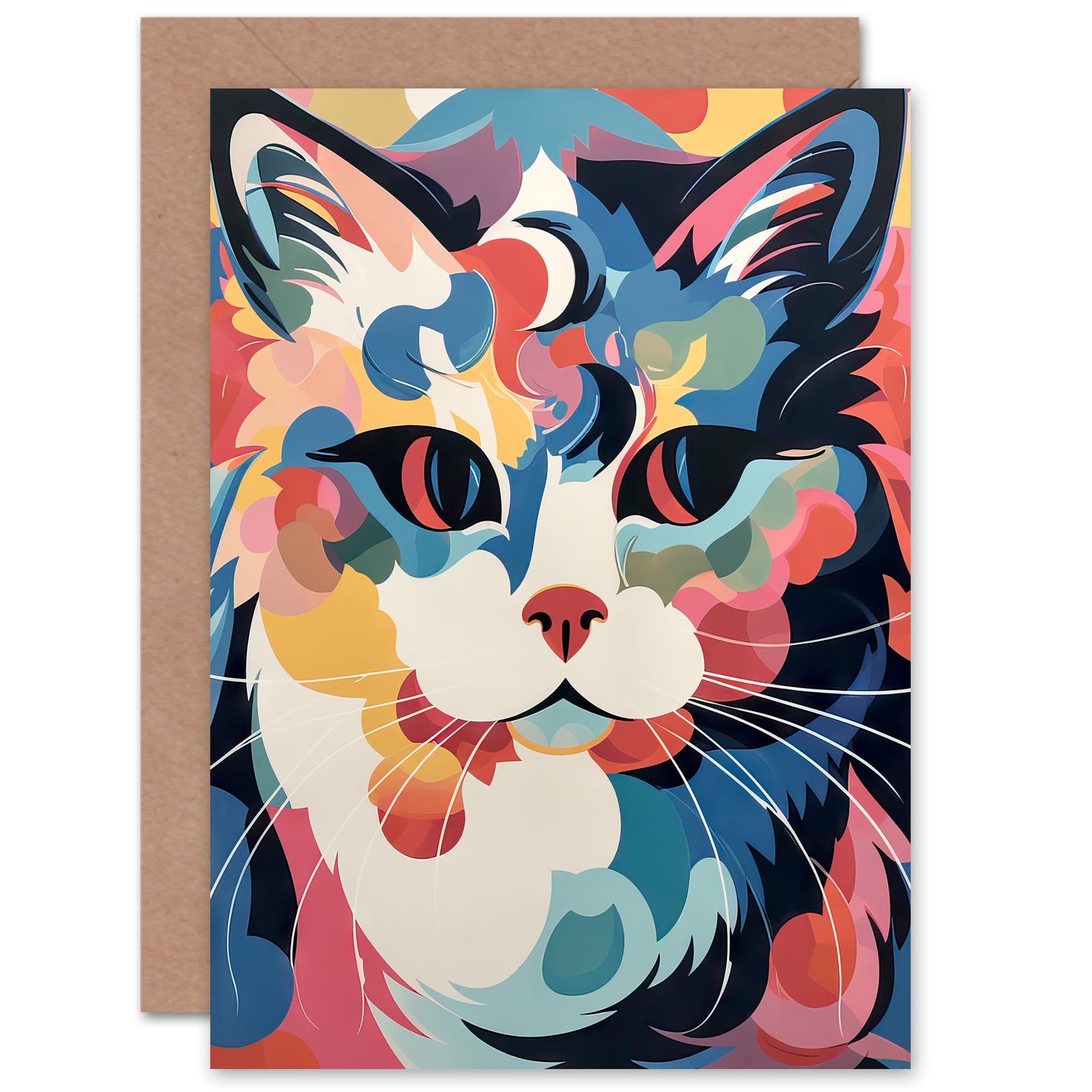 Artery8 - Greeting Card - Cat Lover Graphic - 1960s Abstract Pastel Boho Retro