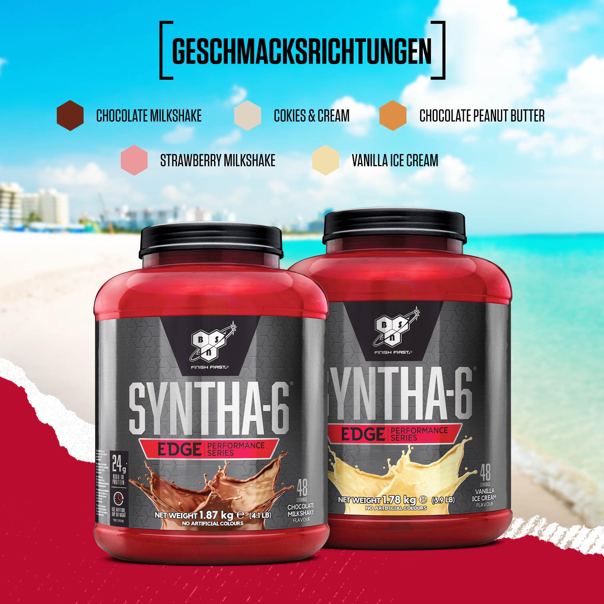 BSN Nutrition Protein Powder Syntha 6 Edge Low-Carb & Low-Sugar Whey Protein Shake mit Whey Protein Isolat und BCAAs, Muscle Gain Supplement mit Erdbeeren-Milkshake-Geschmack, 48 Portionen, 1,87 kg