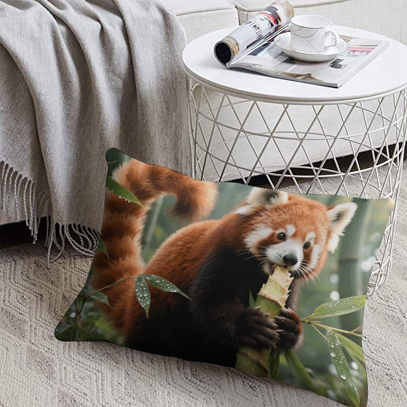FodPand Decorative Throw Pillow Covers 8x12 Short Plush Red Panda Eating Body Pillowcase Cushion Cases with Invisible Zipper Rectangle Lumbar Pillow Shells for Sofa Couch Chair Bed Home Decor