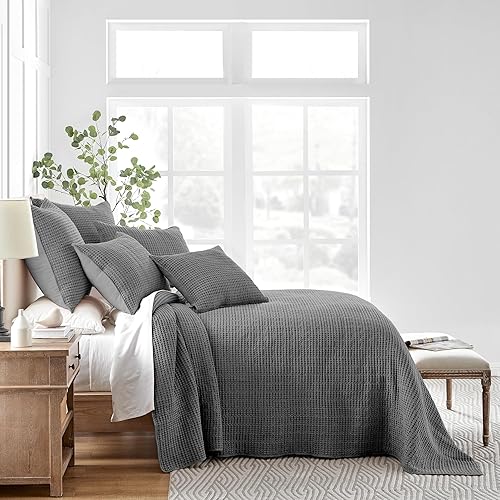Miniatura 2 de Levtex Home - Colección de punto gofre Mills - Juego de colcha tamaño King- Punto gofre de algodón color carbón tamaño de la colcha (120 x 104