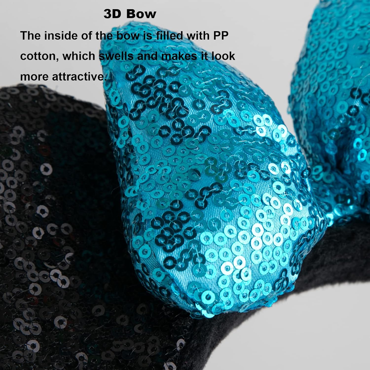 CHuangQi 1pcs Mouse Ears Shiny Headband with 3D Bow, Double-sided Sequin Hair Band for Birthday Party or Amusement Park (3D Lightblue Bow) - Image 5