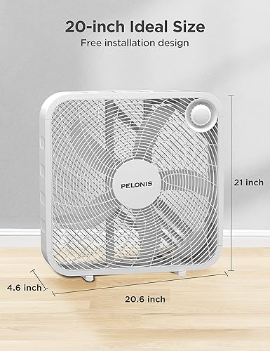 Miniatura 7 de Pelonis Box Fan 20 Inch – Adjustable 3 Speeds For the Perfect Noise Level for Sleeping – 5 Blade Technology Provides Powerful Airflow to Beat the