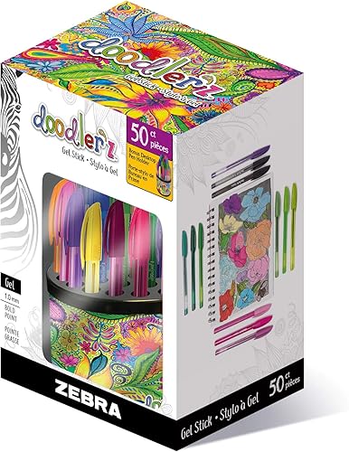 Miniatura 10 de Zebra Pen Doodler'z 41960 - Bolígrafo de tinta en gel, colores surtidos, 0.039 pulgadas, 60 unidades (41960) Surtido A,Variado,Surtido de