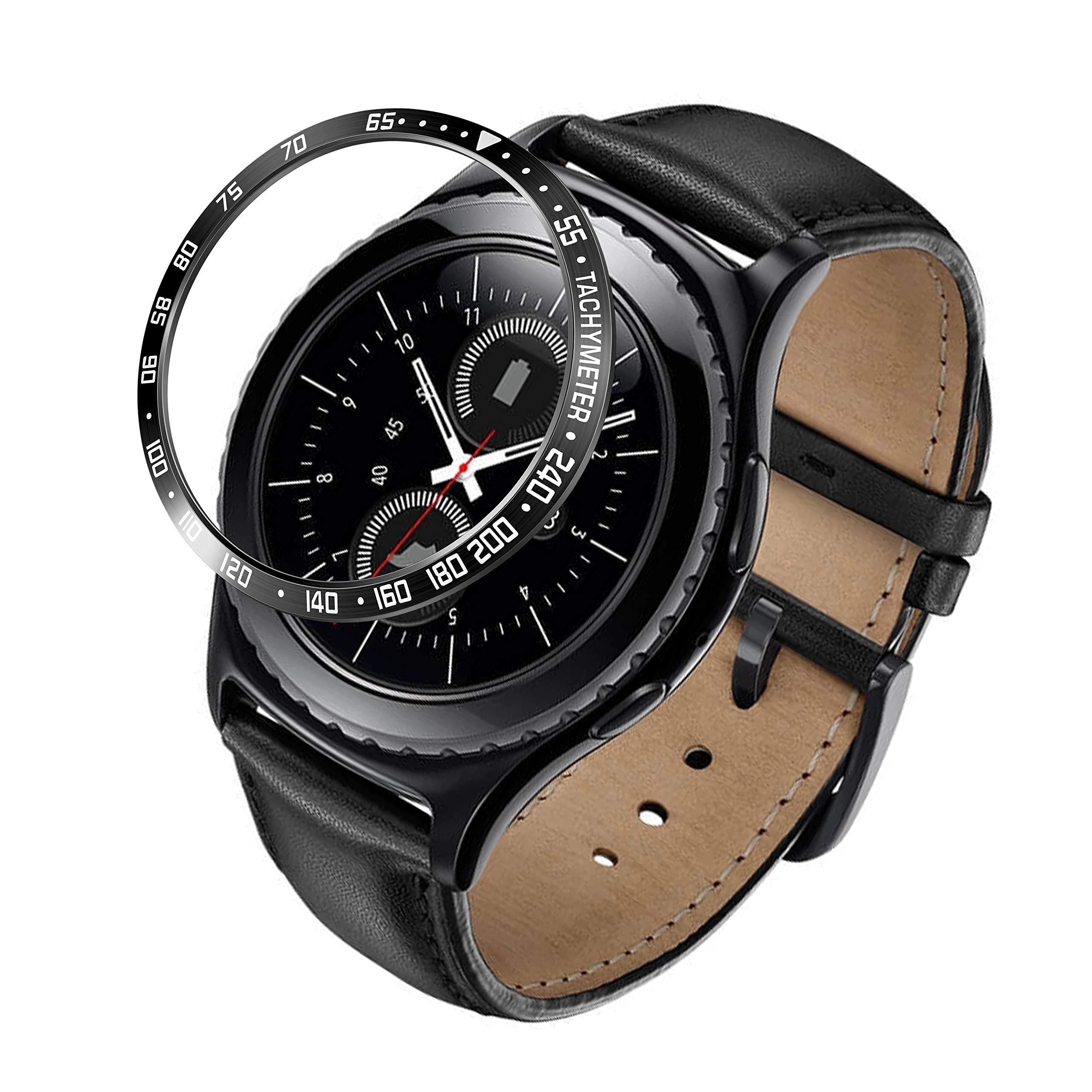 BaiHui Stainless Steel Bezel Ring Compatiable Galaxy Gear S2 Classic/Frontier Bezel Ring Adhesive Cover Anti Scratch & Collision Protector for Galaxy Watch Accessory (Classic,Black)