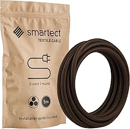 smartect Cable Textil en Color Marrón, Cable Electrico 3 Hilos de 5 Metros (3 x 0,75 mm²) Cuerda para Lampara con Revestimiento Textil para su Proyecto DIY