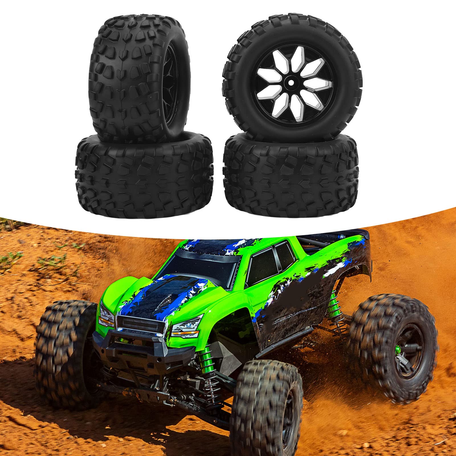 Roues et Pneus RC, Résistance à L'abrasion Haute Performance 4 Pièces 12 Mm Hex RC Voiture Pneus en Caoutchouc et Roues en Plastique pour 1/10 RC Camion pour Traxxas, pour Estampé, pour Rustler