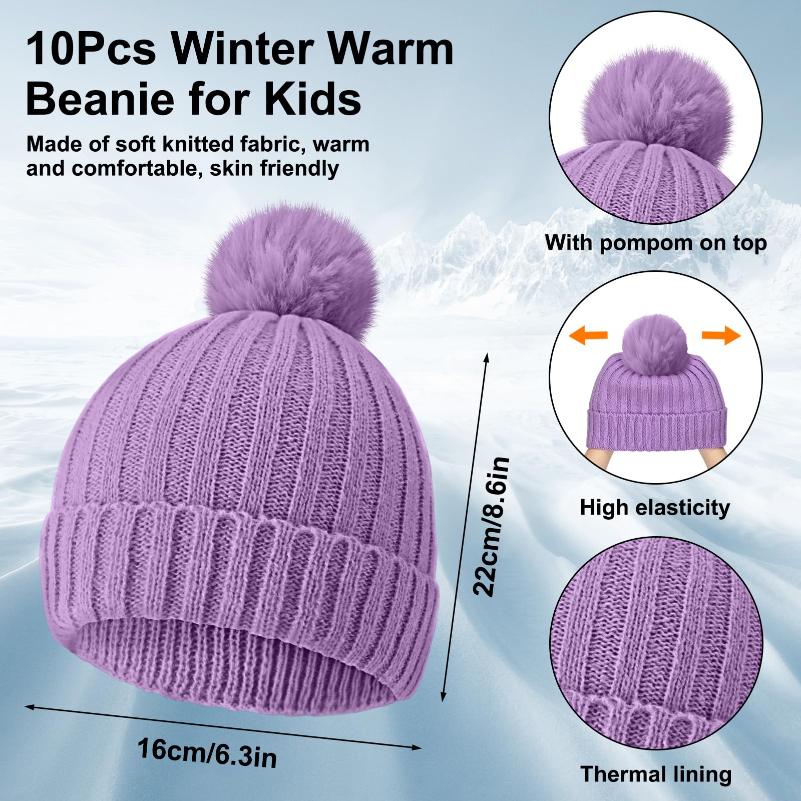 JaGely 20-teiliges Kinder-Mützen- und Handschuh-Set, warme Wintermütze und Handschuhe, Unisex, Strickmütze mit Pompon, volle Finger, gestrickte Skihandschuhe für Jungen und Mädchen, Geschenk, bunt,