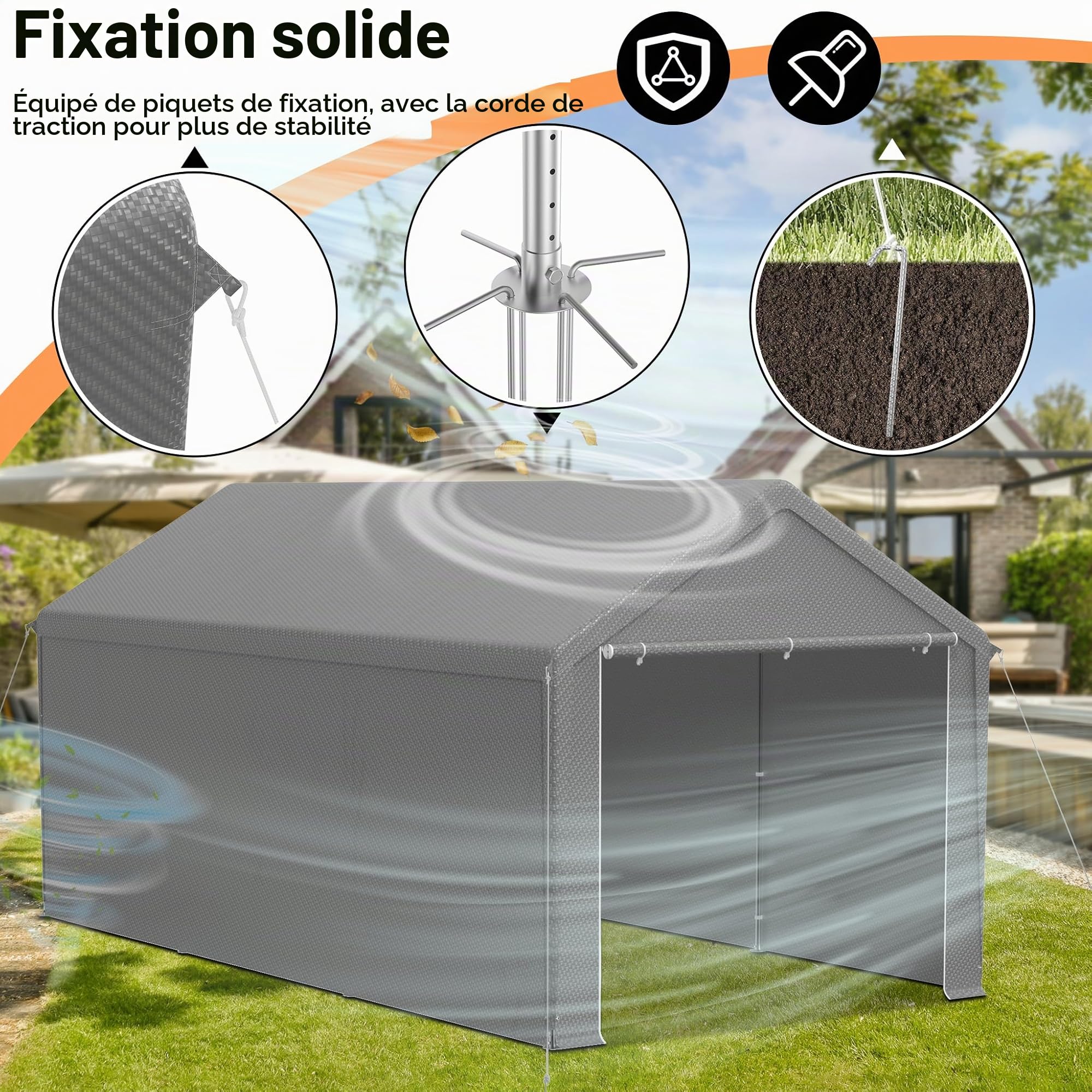 LILIIN Garage de tente 3 x 6 m résistant à l'hiver avec toit en polyéthylène (170 g/m²) pour voiture, SUV et camion, résistant aux UV, tente de stockage et tente