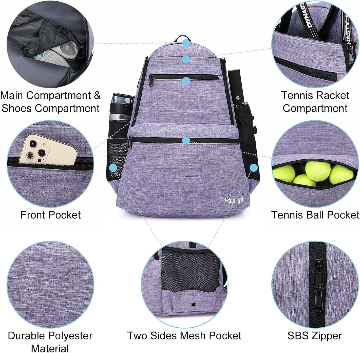 Sucipi Tennis Bag Professional Tennis Backpack for Men and Women Racket Bags Holds 2 Rackets with Ventilated Shoe Compartment : Sports & Outdoors