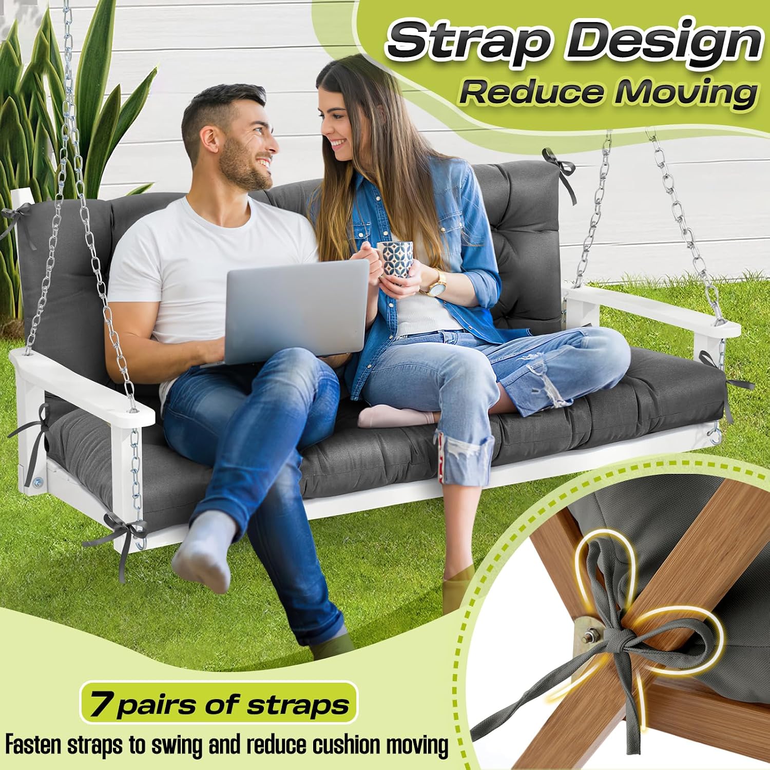 1 MIDDLE ONE Porch Swing Cushions, Memory Foam Outdoor Replacement Cushion for Patio Swing Furniture, Water-Resistant 3 Seat Bench Swing Cushion, 60x40 Inch (Grey)