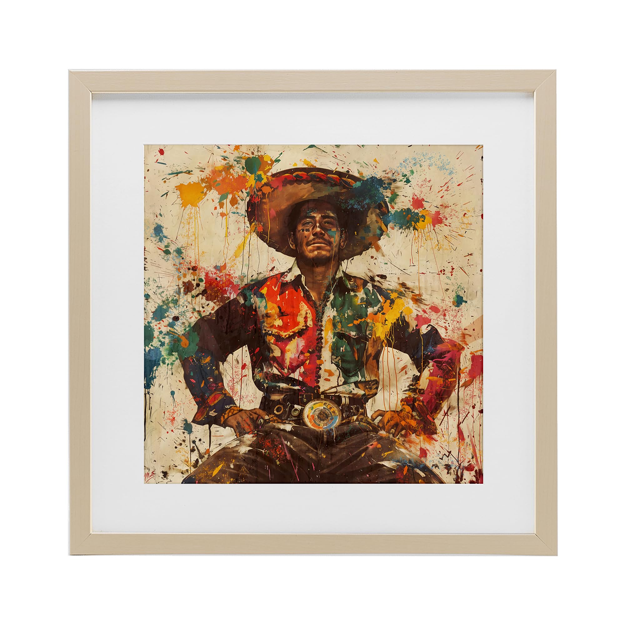 Stupell Industries Harvest Pine (Textured) El Mexicano Paint Splatters Western, 16 X 16 Inch Framed Print Under Glass