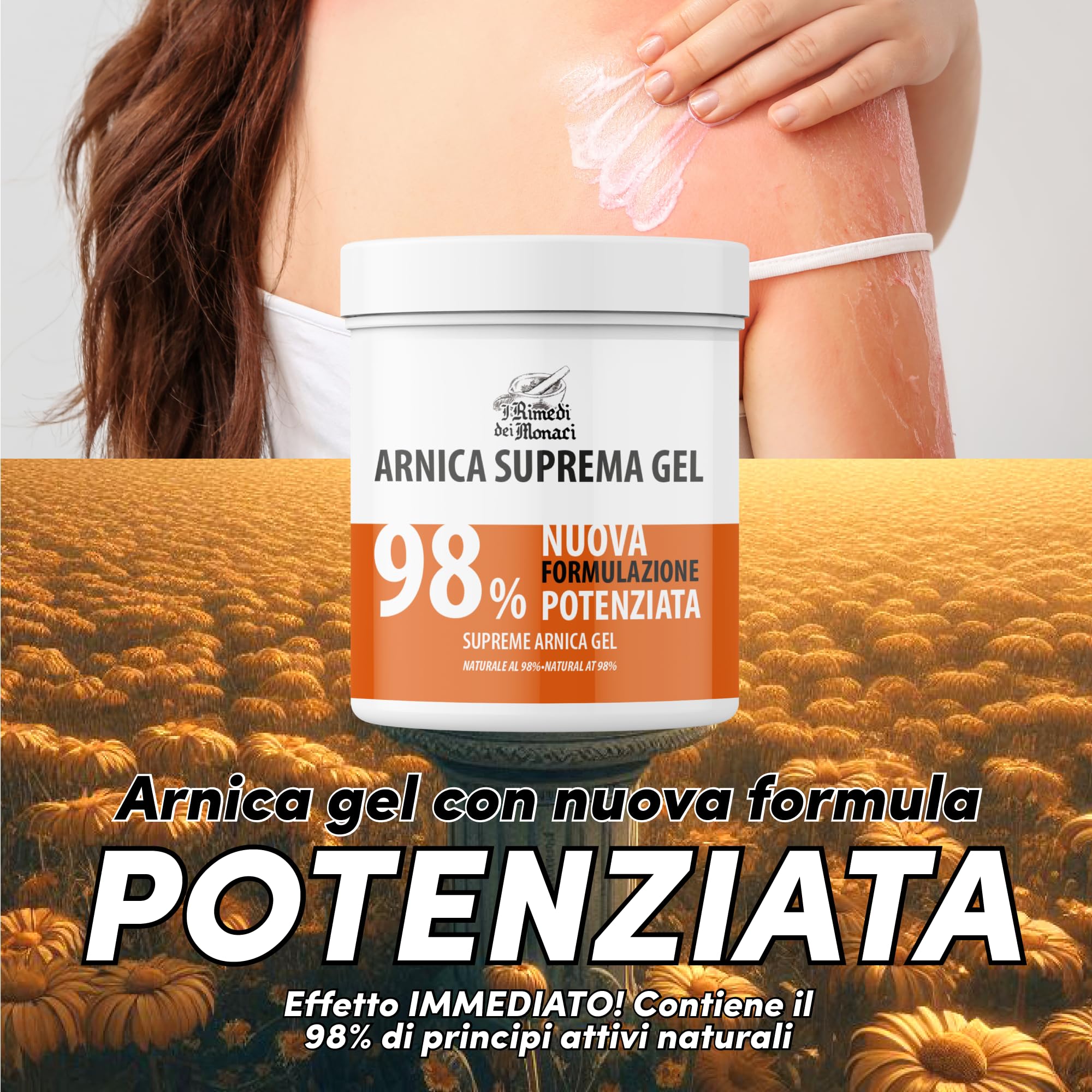 Arnica Suprema per Cavalli Uso Umano Forte 98% Gel per Massaggi Rilassanti con Lavanda, Menta, Vitamina E, Crema Arnica per Muscoli e Articolazioni 100% Made in Italy - I Rimedi dei Monaci 2x550ml