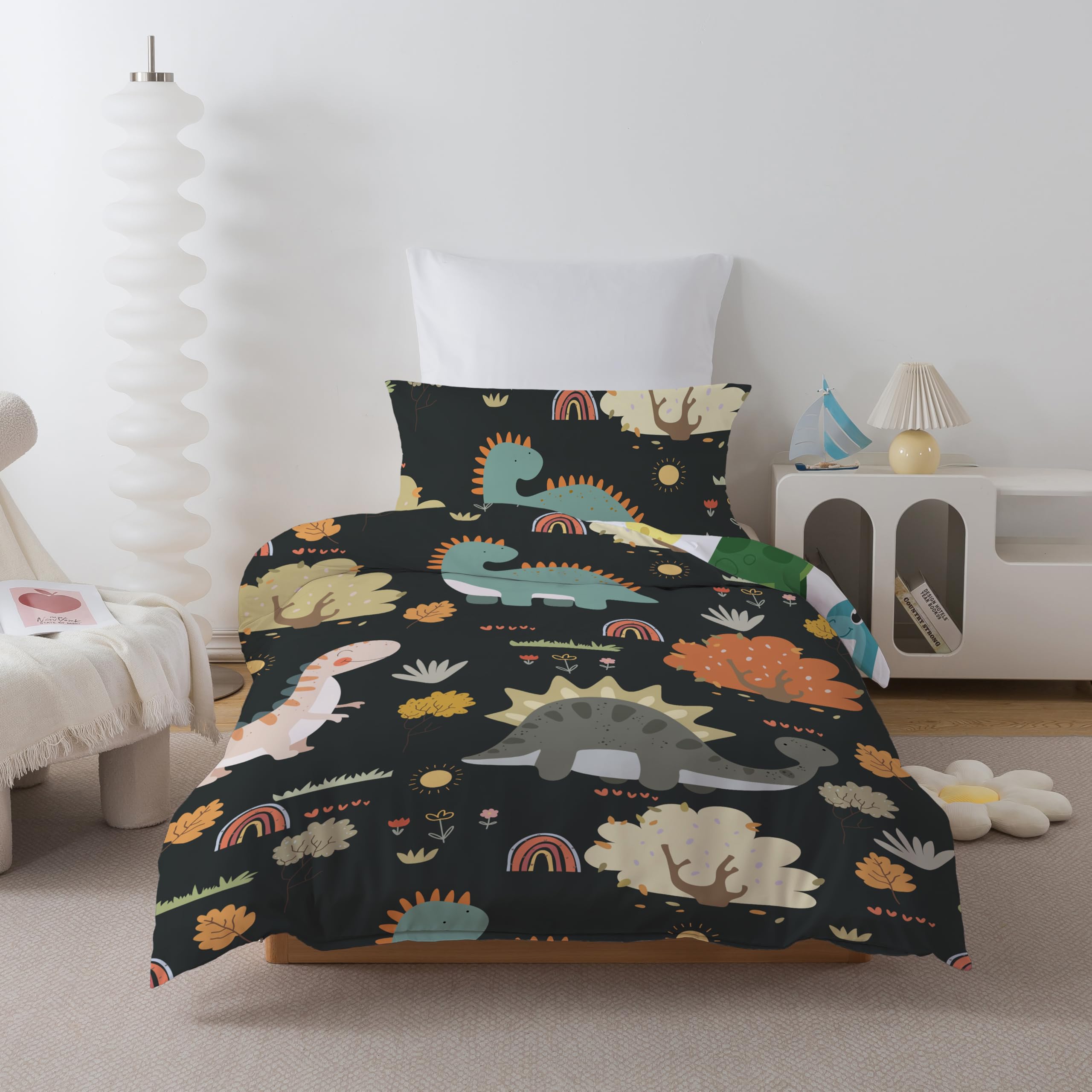 ROZTYLJ Cot Bed Duvet Cover Set Dinosaur Patterns Toddler Bedding Set For Boys Reversible Cot Duvet Cover 120x150cm & Pillow Case 40x60cm - Image 3
