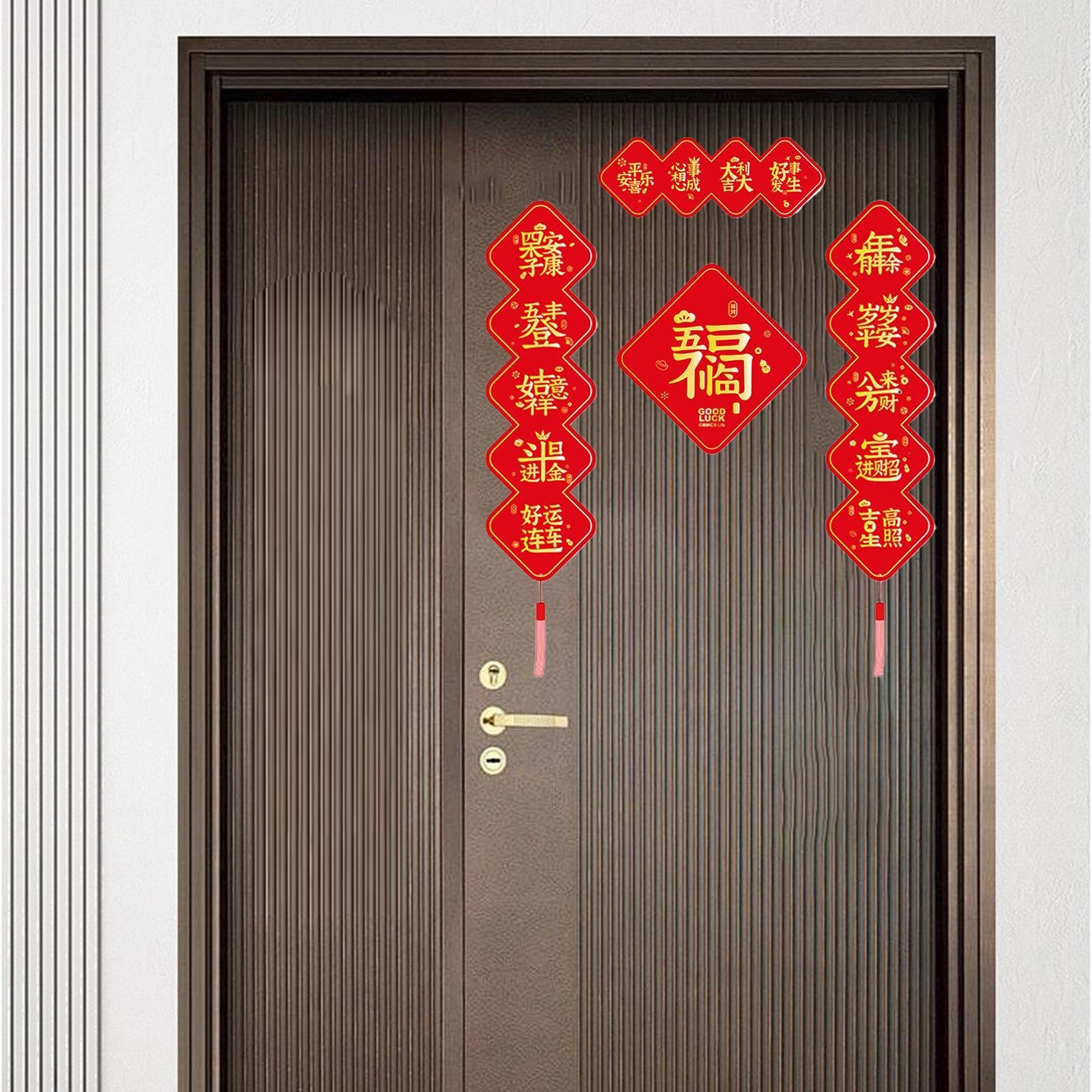 Chinese New Year Couplet | Red Lucky Magnetic Chinese New Year Banner Decoration | Fu Character Ornament, 2025 Year of the Snake Spring Festival Décor for Home, Lunar New Year Prosperity Sign