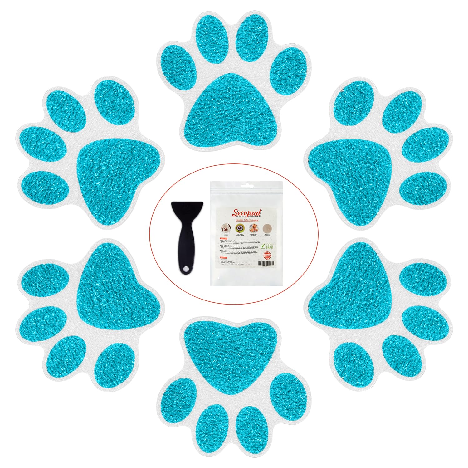 Secopad Non Slip Bathtub Stickers, 24pcs Adhesive Bear Paw Anti Slip Decal Treads for Shower and Bath Tub with Premium Scraper