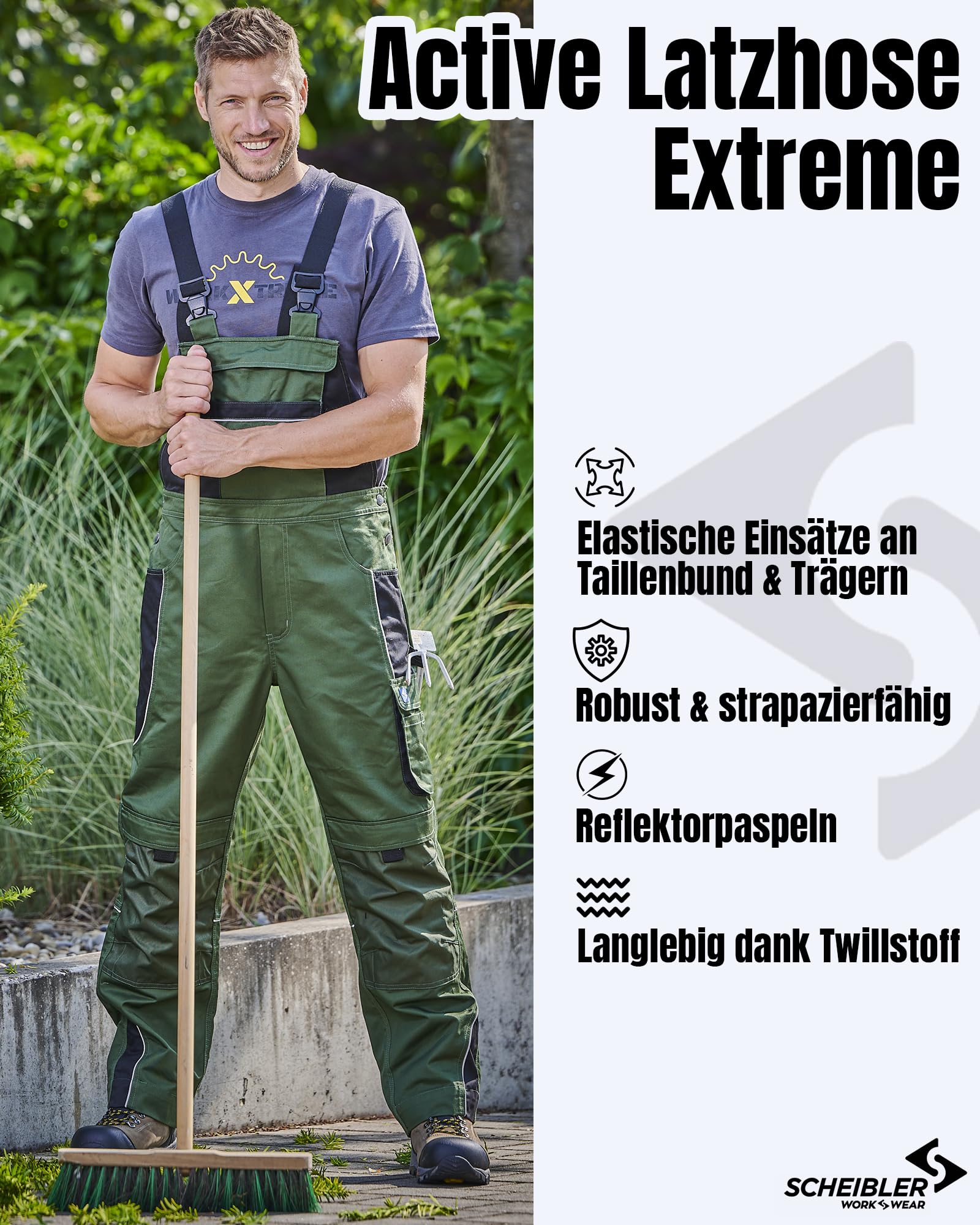 Scheibler Workwear Active - Salopette da lavoro da uomo, con cinghie elastiche e molte tasche, disponibile nelle taglie 46-60