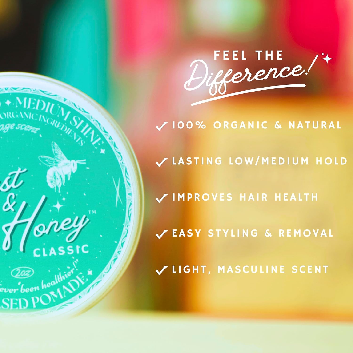 Hair Styling Pomade | Premium All-Natural Hair Styling Product | Organic Ingredients, NO CHEMICALS, Oil-Based, Low to Medium Hold, Promotes Hair Health, Handmade in the USA (2oz)