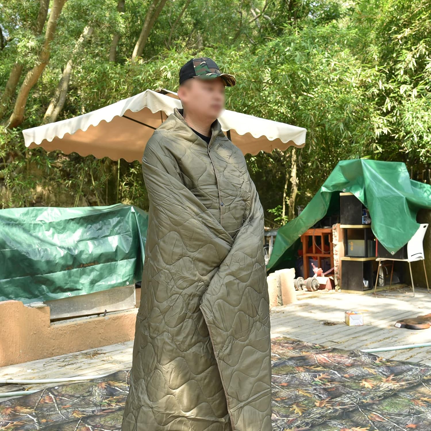 Poncho Liner Military Insulation Blanket Camo with Compression Carry Bag for Outdoors Hiking Jungle Hunting Gear