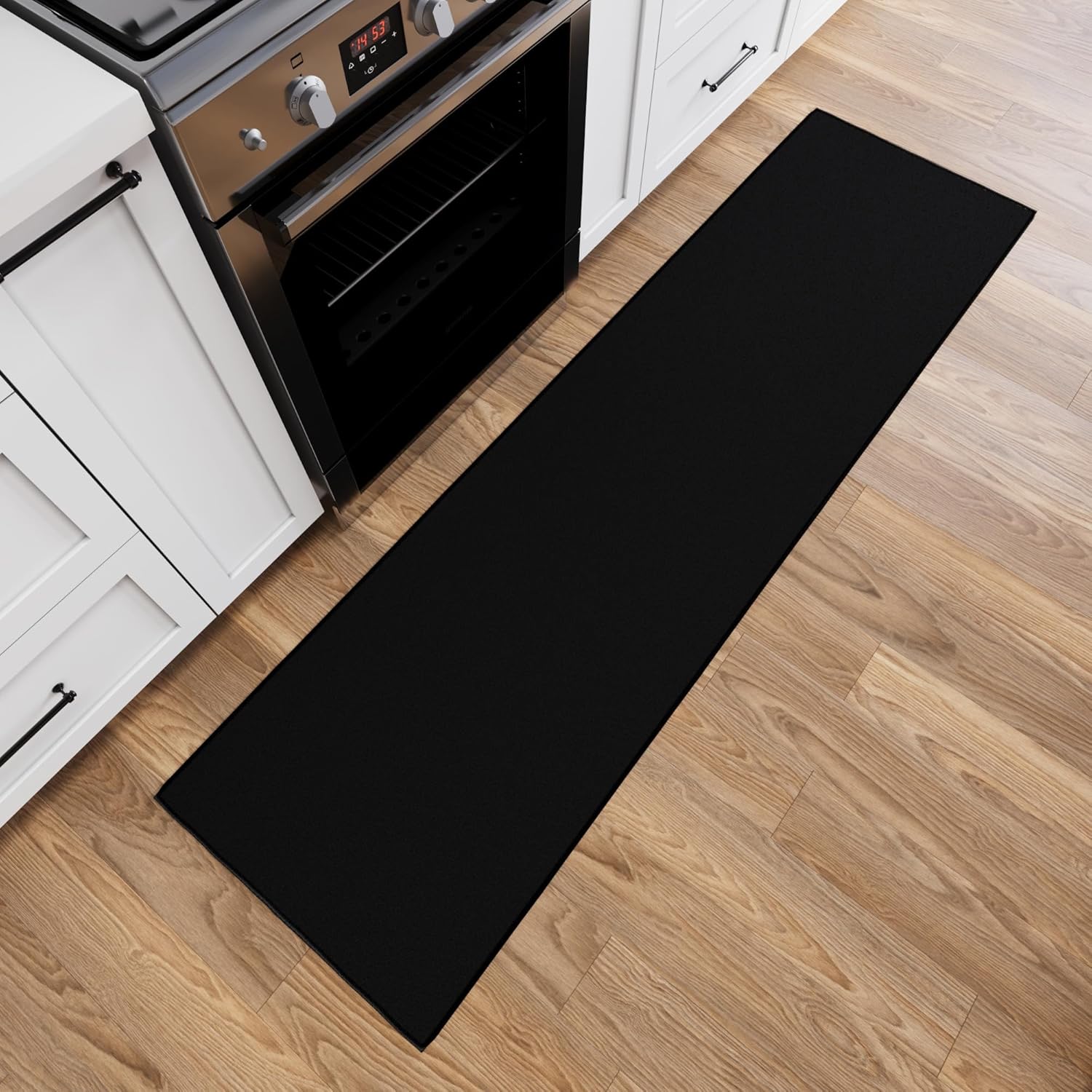 Ottomanson 2x9 Non Slip Hallway Runner Rug with Rubber Backing - Solid Modern Kitchen Rug for Bedroom or Living Room, Black, 2' x 9' Oth Black Custom Cut 2' x 9' (Runner)