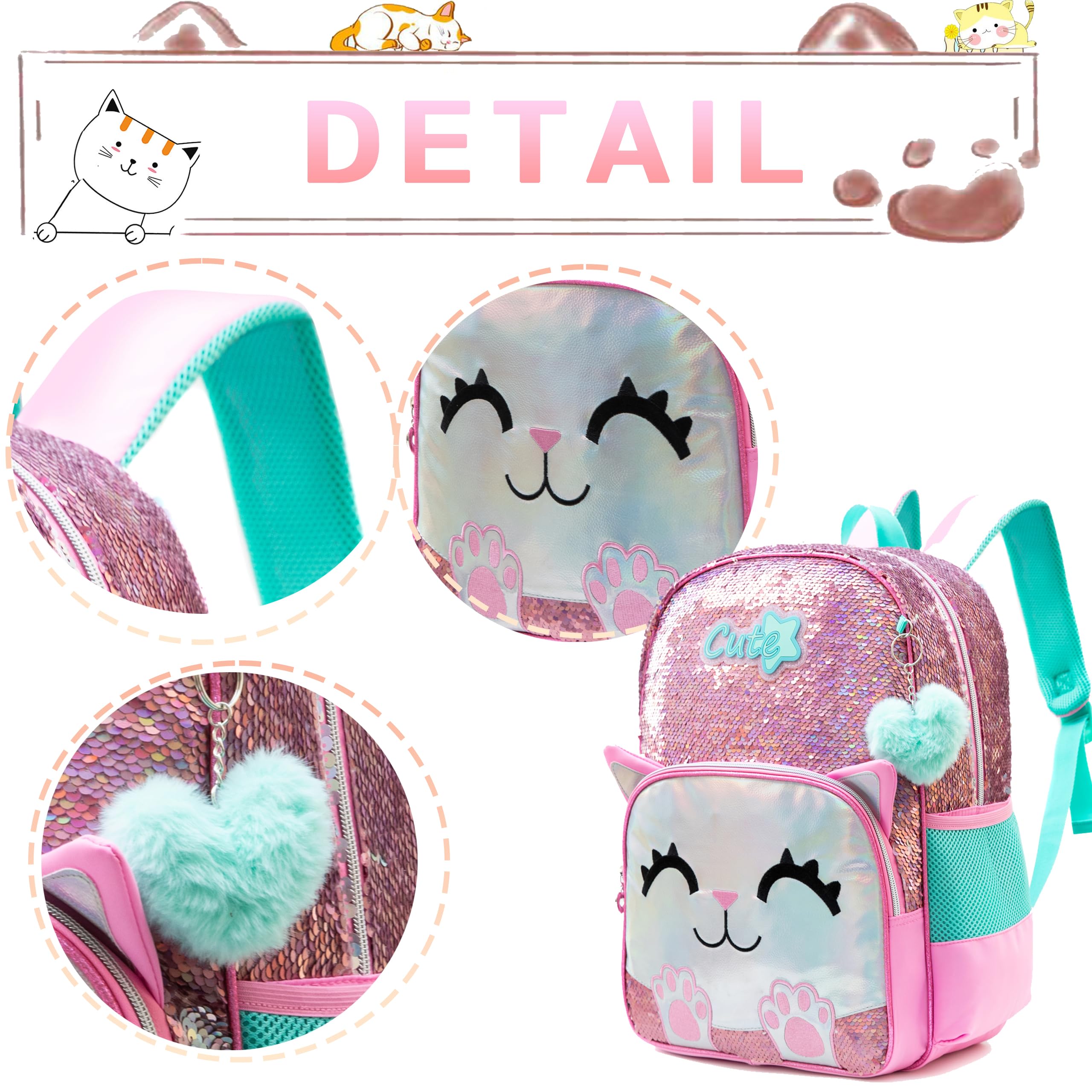 HTgroce Cartable Fille Primaire Cartable Sac à Dos Filles Enfants Elementaire Sacs Scolaires de 3 Pieces avec Sacs à Lunch et Trousse pour CP CE1 CM1 CM2 D'école Étudiants