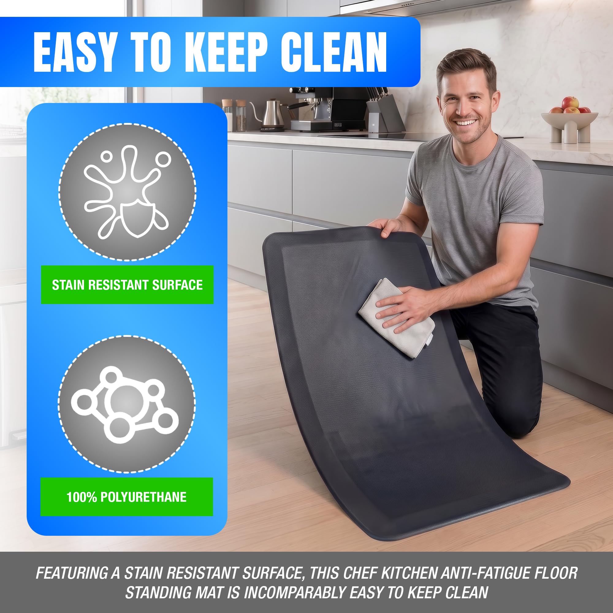 NewLife by GelPro Ergo-Foam Cushioned Anti-Fatigue Standing Kitchen Floor Mat Padded Stain-Resistant Waterproof Non-Slip Comfort Padded DeskOffice Mat - 20 x 32 Grasscloth Charcoal product thumbnail 8
