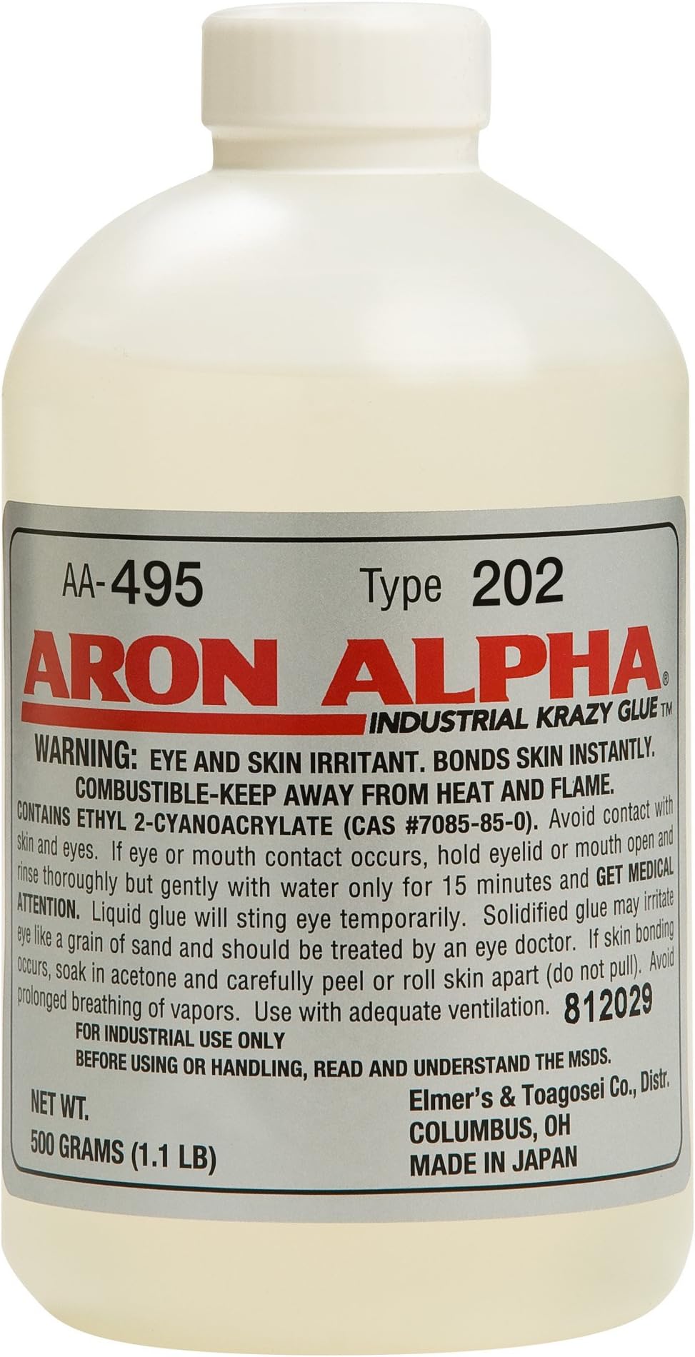 Aron Alpha Type 202 (100 cps viscosity) Regular Set Instant Adhesive 500 g (1.1 pound) Bottle
