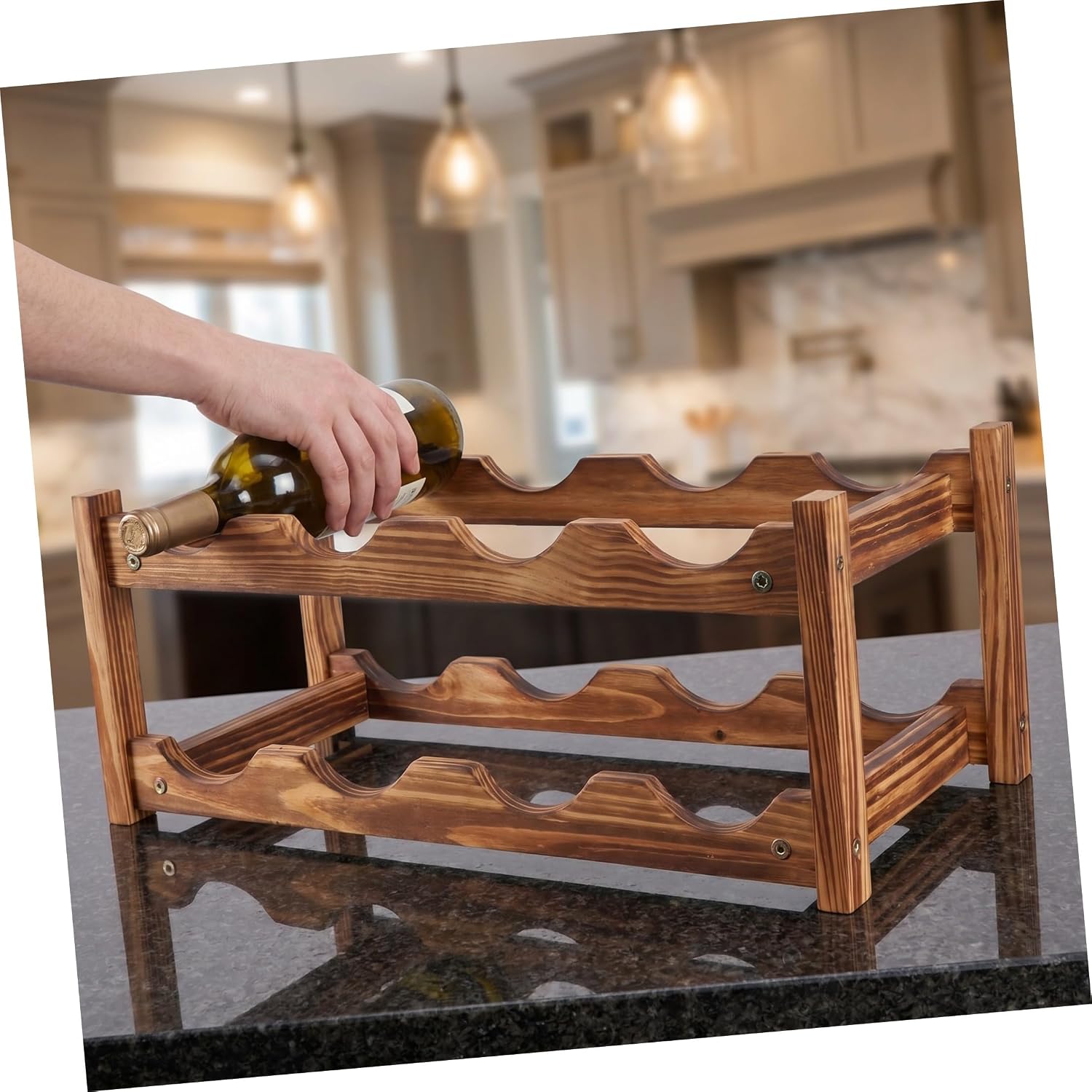 Cabilock Wooden Wine Storage Rack Double Layer Bamboo Display Holder image 4