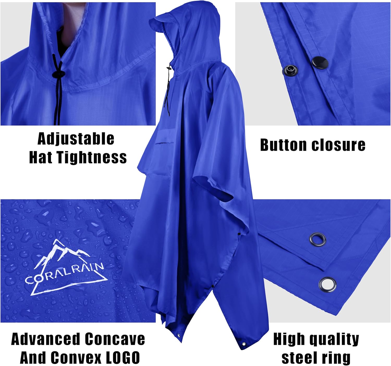 Coralrain Hooded Rain Poncho Lightweight Waterproof Unisex Raincoat Jacket with Pocket for Men Women Adult - Image 3