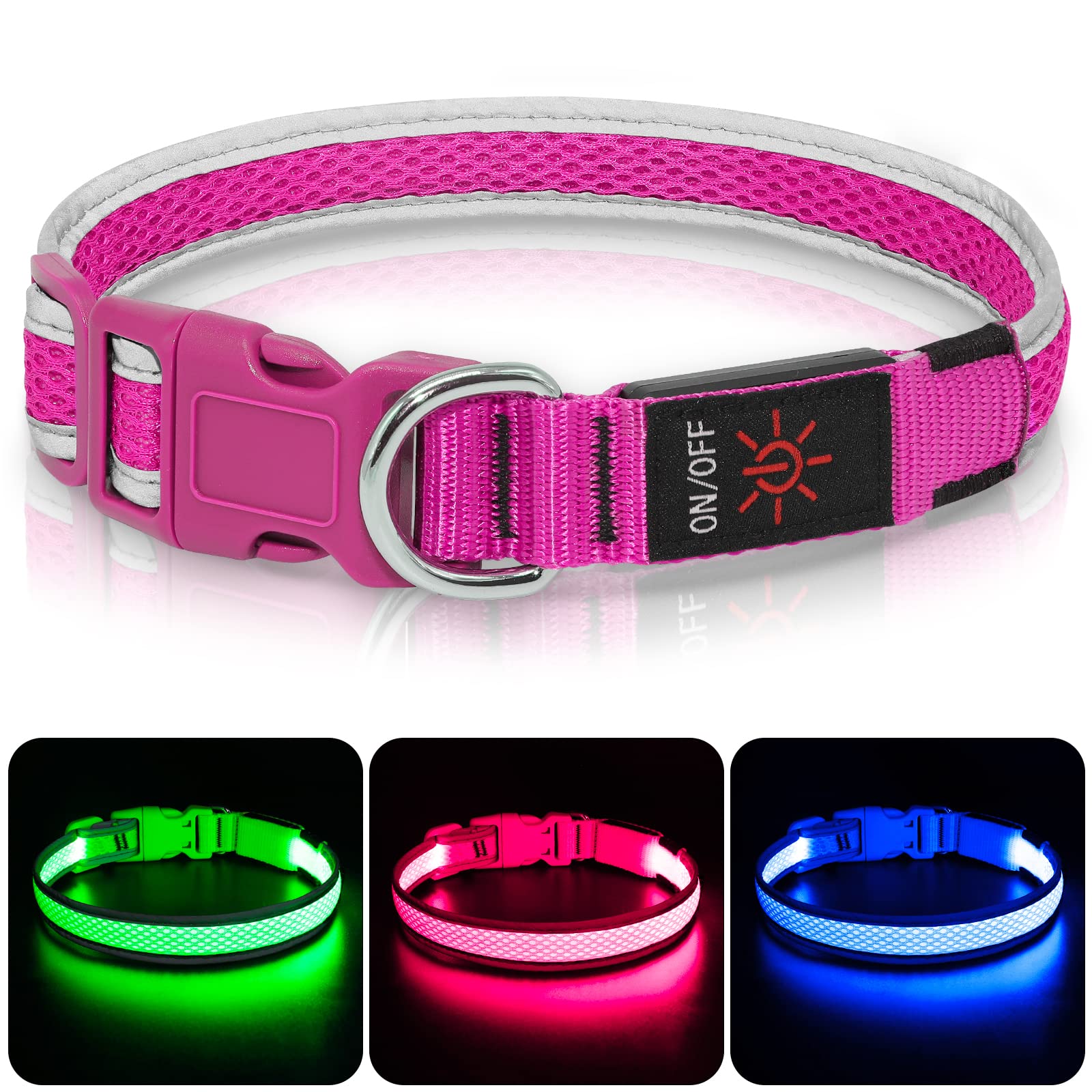 Colaseeme, LED Leuchthalsband für Hunde, Wiederaufladbar mit USB-C, Wasserdicht, Verstellbare Größen S/M/L für kleine & große Hunde