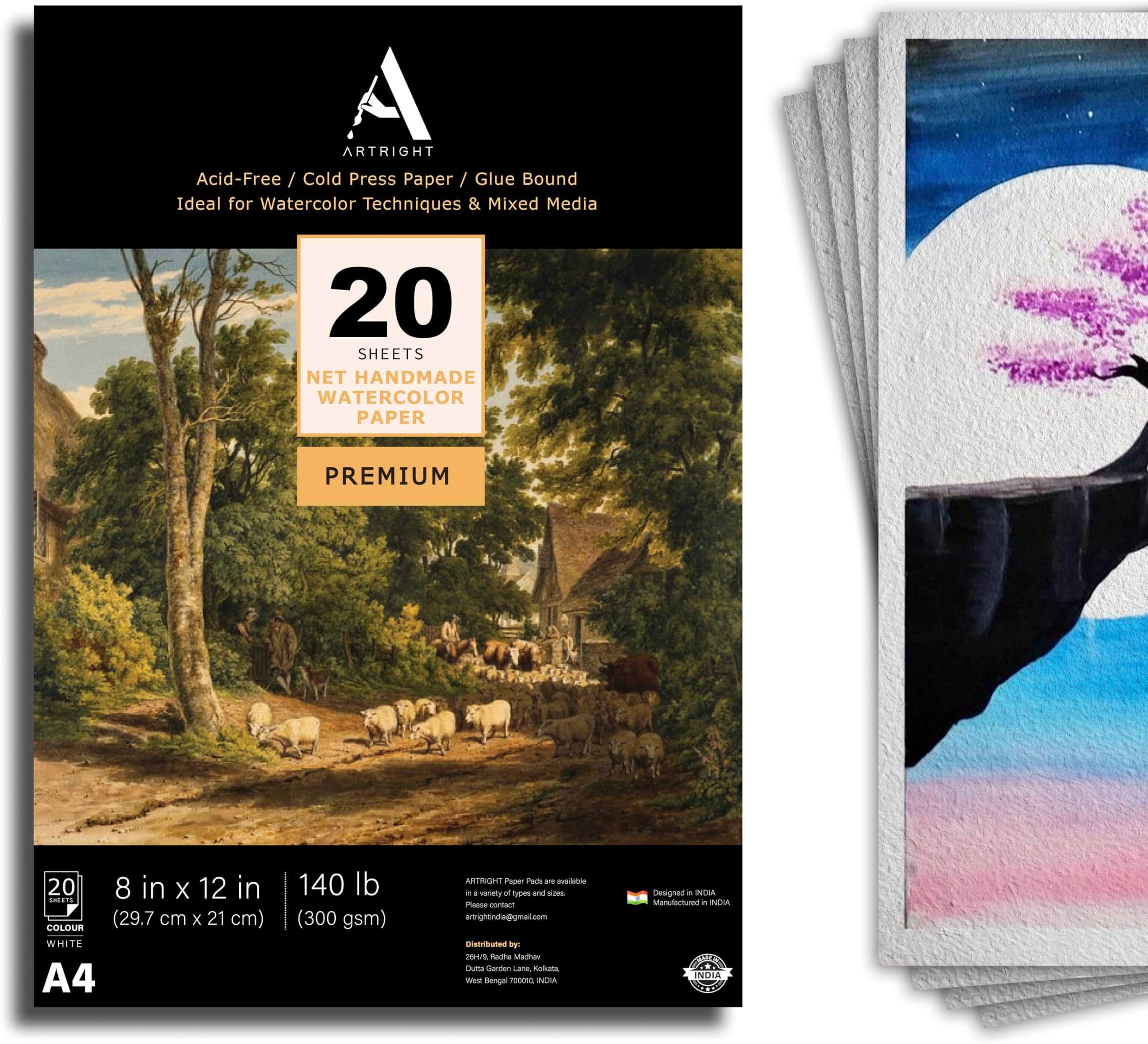 ArtRight White Net Handmade Papers (280 GSM) Ultra Premium fine Textured Dotted Handmade Watercolor Papers for Watercolour, Acrylic, Ink and Mixed Media (A4-20)