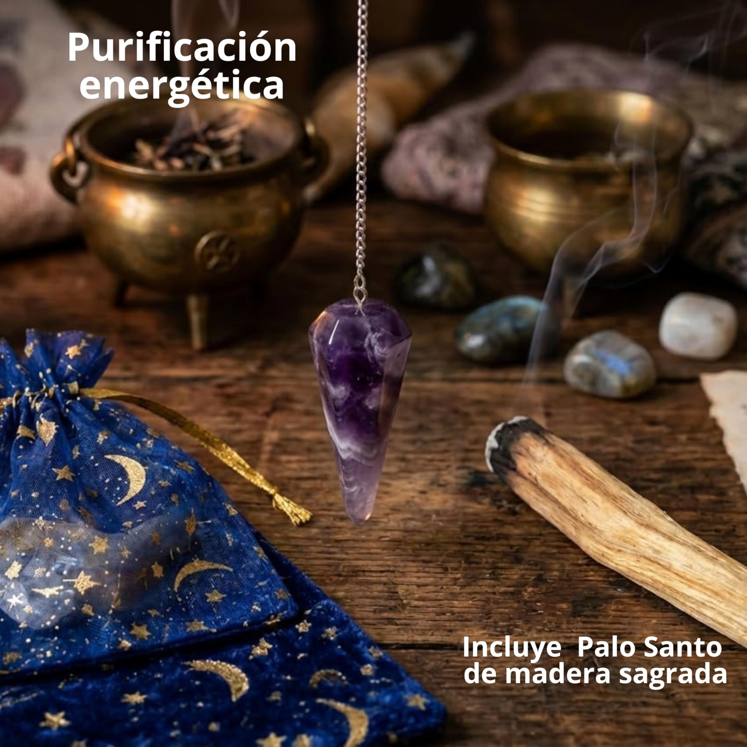 Péndulo Adivinación Amatista Natural +1 Palo Santo + Bolsa de Almacenamiento | Herramienta de Radiestesia y Meditación para Tarot, Reiki y Sanación Espiritual | Cristal Auténtico - 4
