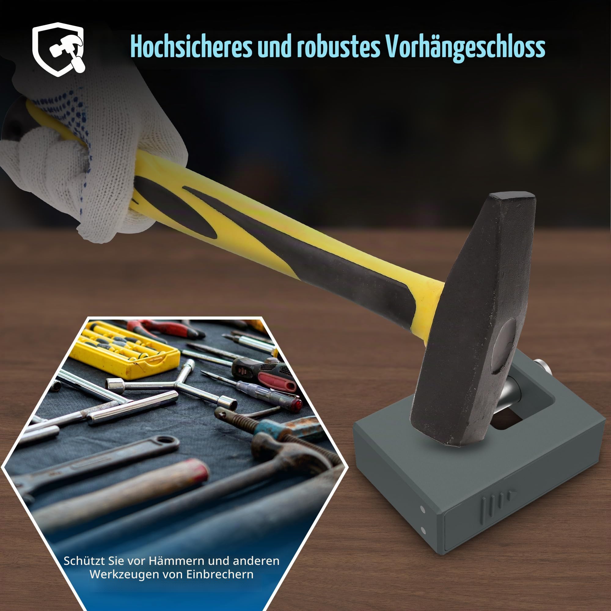 Gepanzertes Sicherheitsschloss für Container, Entriegelung mit Fingerabdruck, App und Schlüssel, robuste Diebstahlsicherung für Garagen, Carports und Keller
