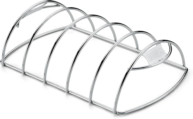 Weber Rib Rack – Holds 5 Racks, Plated Steel BBQ Rib Holder for Grilling & Smoking, Fits Weber Q 200/2000 Series & Larger Gas/Charcoal Grills, Dishwasher Safe