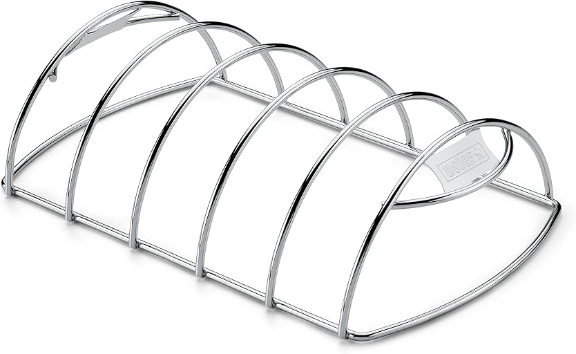 Weber Rib Rack – Holds 5 Racks, Plated Steel BBQ Rib Holder for Grilling & Smoking, Fits Weber Q 200/2000 Series & Larger Gas/Charcoal Grills, Dishwasher Safe