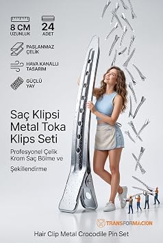 Sa  Klipsi Metal Toka Profesyonel 8 cm Metal Sa  Klipsi 24l  Set -  elik Krom Kaplama Kuaf r Tipi B lme ve  ekillendirme Tokas  - Dayan kl  Berber Seksiyon Klipsi 723335