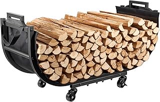 32 Inch Firewood Rack with Wheels & Removable Canvas Carrier, Indoor Outdoor Log Holder, Heavy-Duty Fireplace Wood Storage Rack