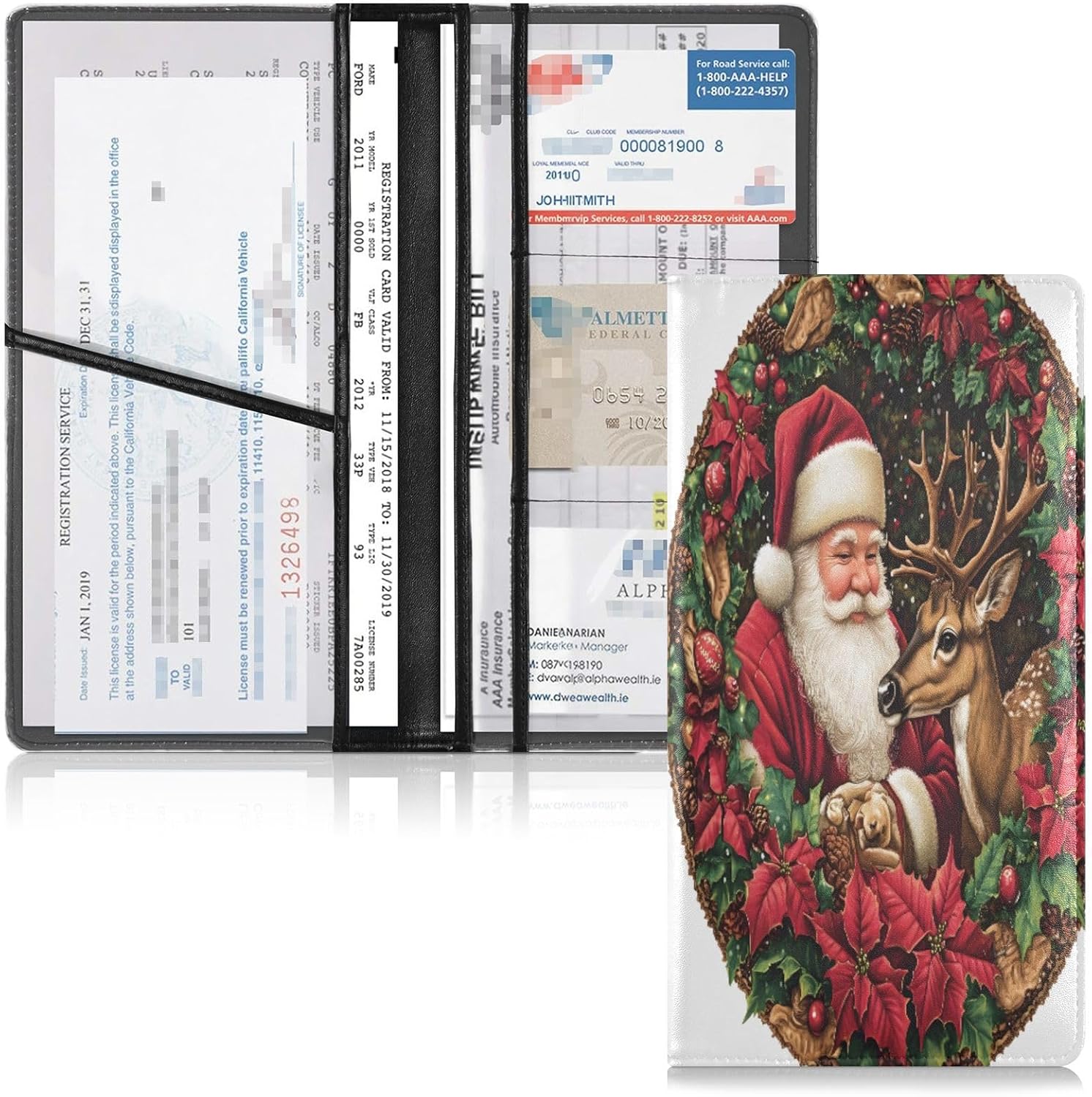 Christmas Santa Claus Car Registration and Insurance Holder Vehicle Glove Box Organizer Car Accessories Wallet Case for Women Men 202b8654
