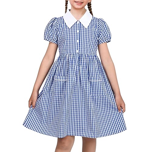 Sunny Fashion Girls Dress School Uniform Blue Striped Butterfly Print