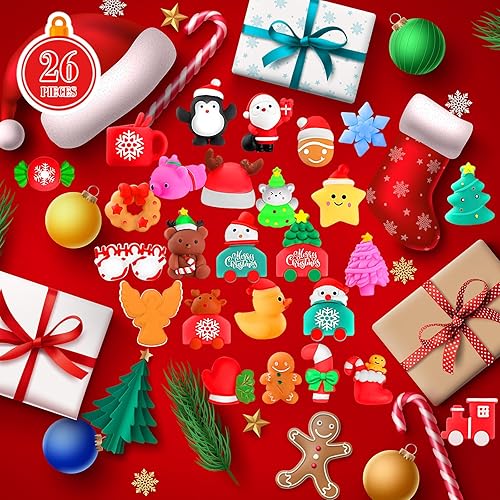 Miniatura 3 de LIAM&AVA Juguetes esponjosos de Navidad, 26 unidades de juguetes esponjosos de mochi de Navidad a granel para niñas y niños, recuerdos de fiesta de
