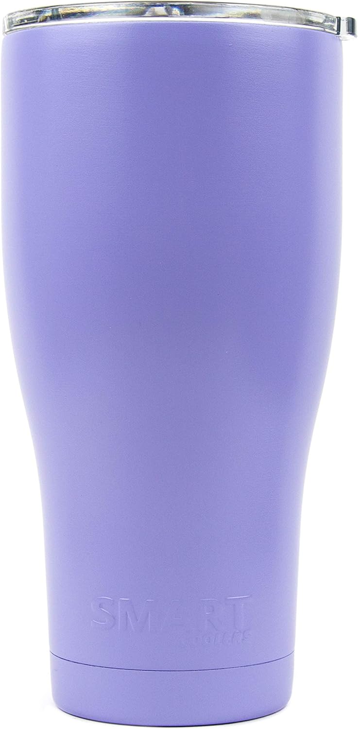Smart Coolers 30 Oz. Sweat Free Ultra-Tough Double Wall Stainless Steel Tumbler Cup with Leak-proof Heavy Duty Tumbler Lids (Slide Lid & Flip Lid), Straw, & Cleaning Brush - Lilac