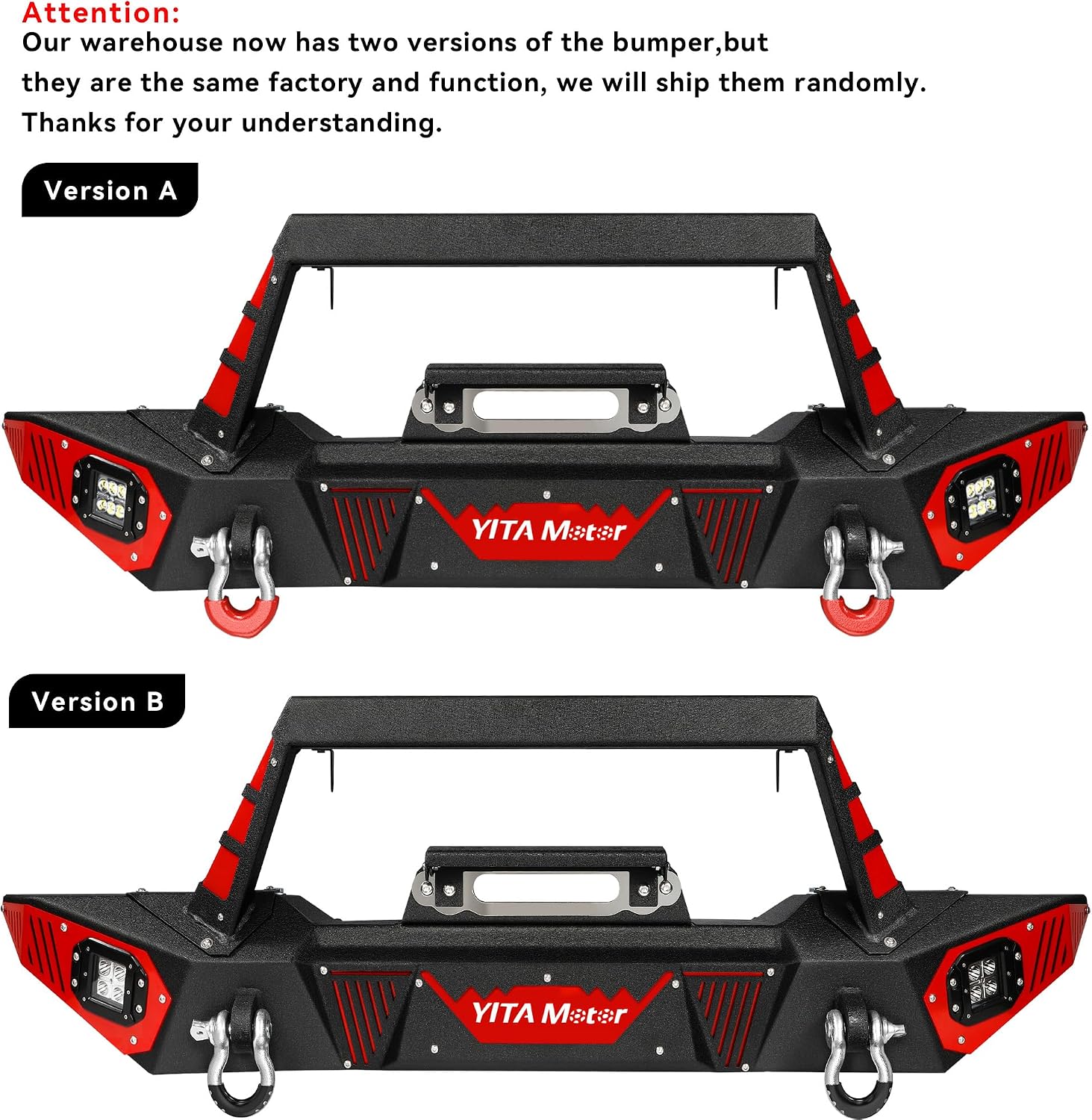 YITAMOTOR Front Bumper Compatible with 2018-2026 Jeep Wrangler JL & Unlimited, 2020-2026 Gladiator JT, Paintable Bumpers w/Winch Plate & License Plate Bracket & LED Lights & D-Rings