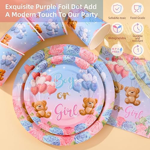 Vista 45 de Platos y servilletas de Navidad, platos de papel de Navidad, juego de vajilla desechable para fiestas que sirve para 24 invitados, juego de platos