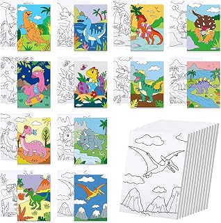 Anseal 12 Packs Animals Pre Drawn Canvas to Paint, 5" X 7" Dinasour Pre Printed Canvas for Kids,Pre Stretched Canvas Outline Painting Boards for Beginners, Students, Party Favor
