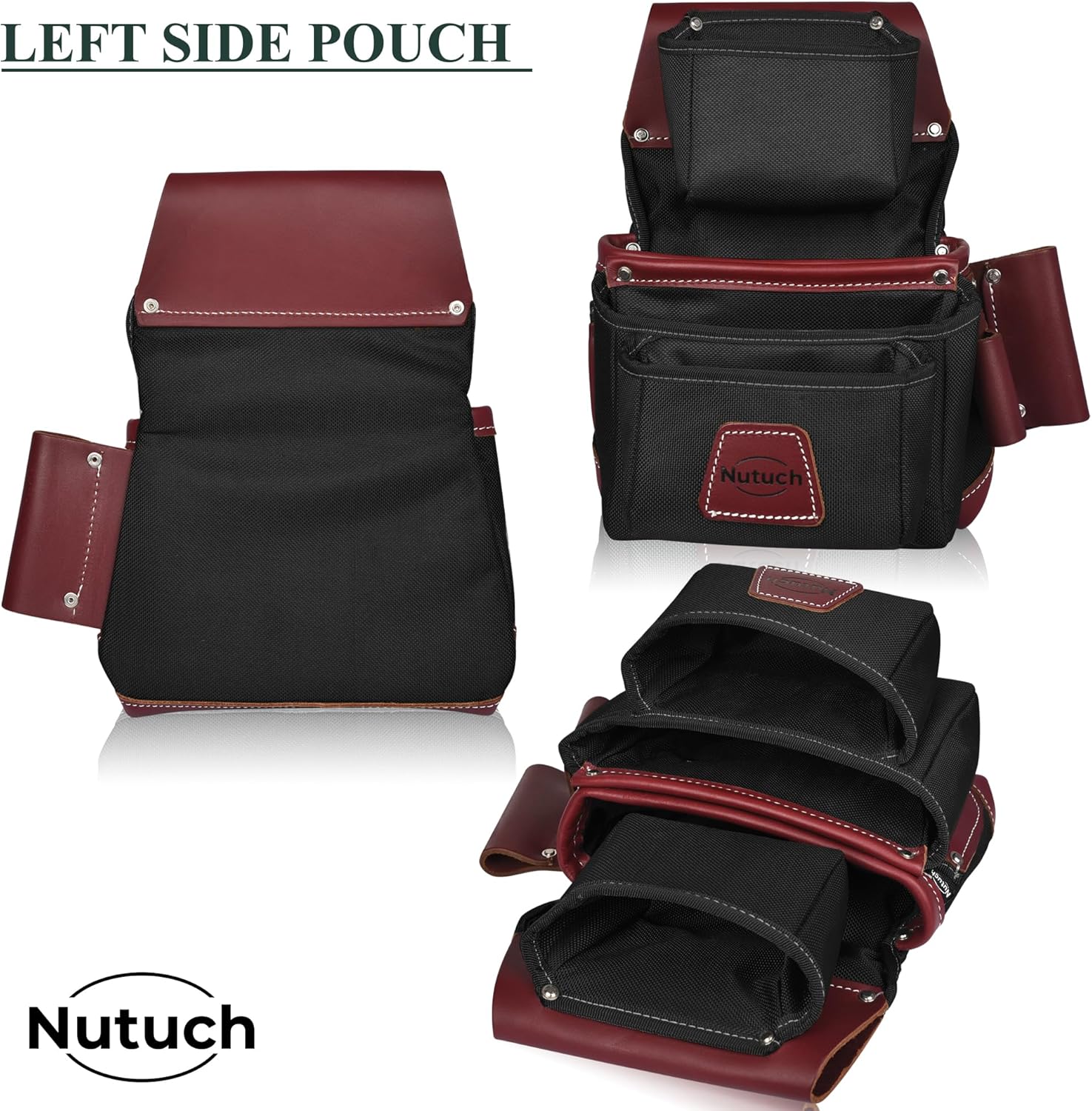 Nylon and Leather Tool Belt | Nylon Tool Pouch | Carpenter Tool Belt | Construction | Framers | Electrician Tool Belts | Drywall Tool Bags | Handyman | Electric (BLACK)