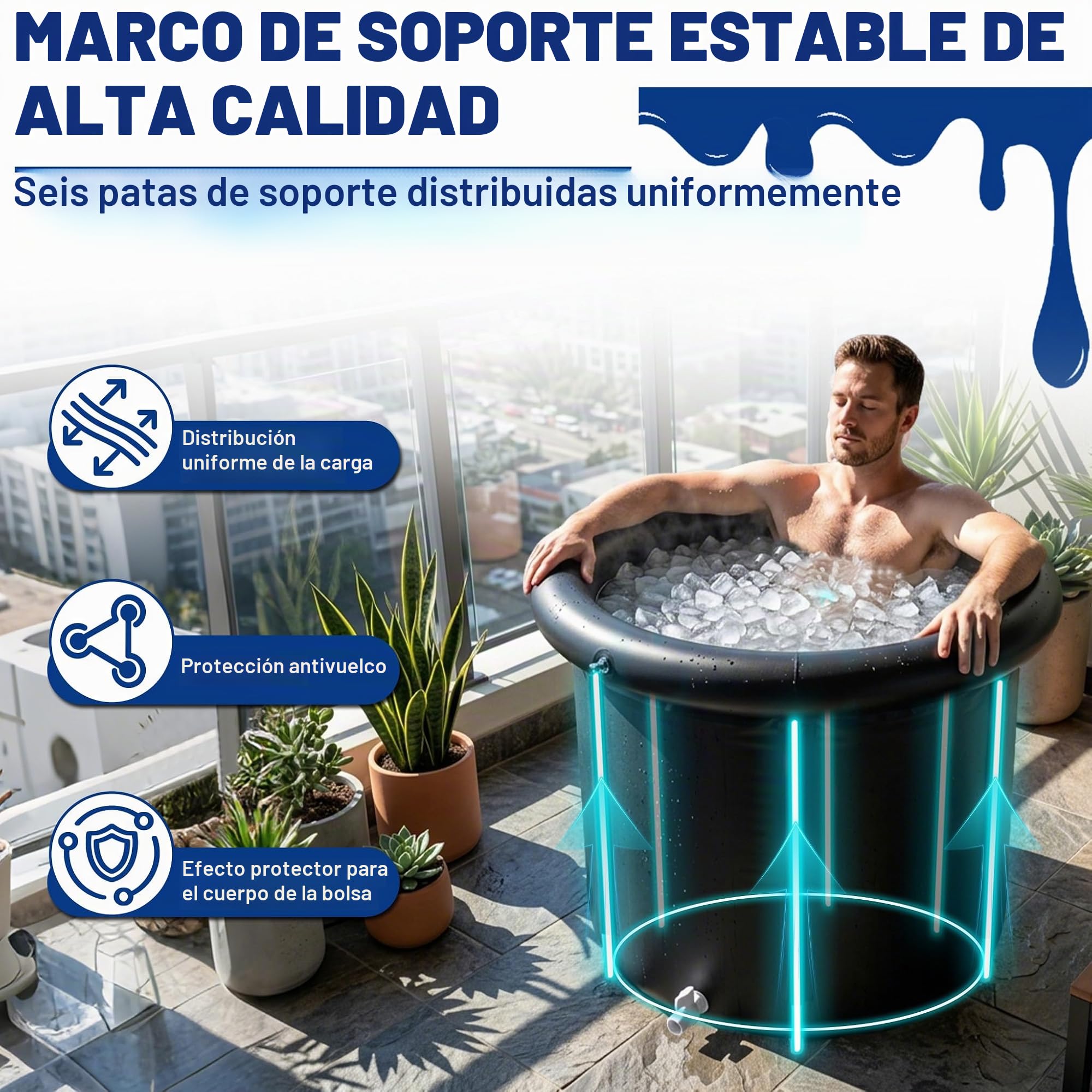 LZQ Barrica De Baño De Hielo 397L Tina Plegable Ø90 Con Tapa Y Bolsa De Transporte Para Atletas Y Deportistas, Terapia De Frío Y Regeneración Muscular