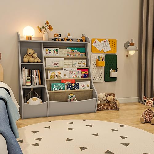 Miniatura 8 de FKWin Montessori - Estantería para niños pequeños y organizador de almacenamiento de juguetes, estantería de 4 niveles para guardería, sala de