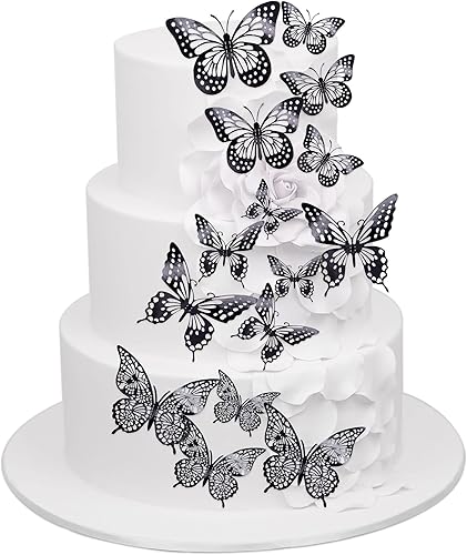 Miniatura 1 de Gyufise Paquete de 36 adornos de mariposa 3D con láser negro para cupcakes de mariposa hueca para cumpleaños, boda, fiesta de hadas, calcomanías de