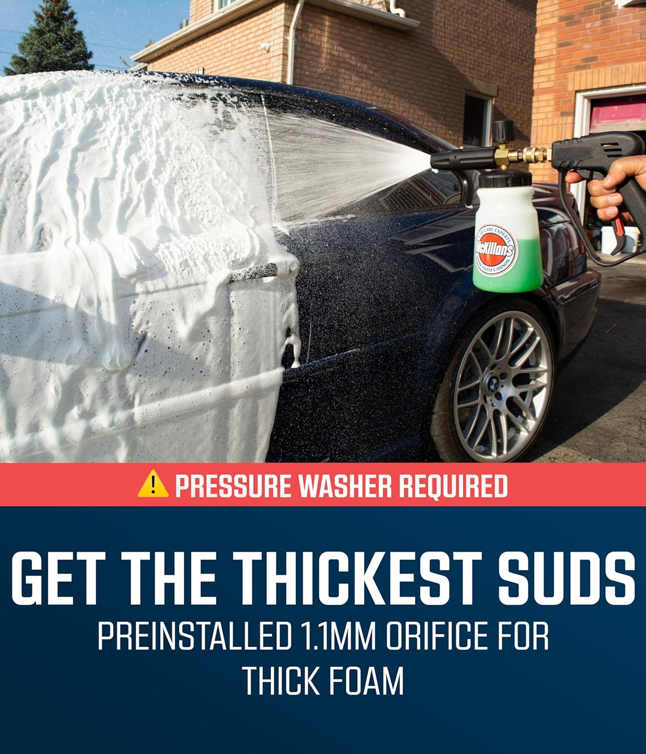 McKillans Foam Cannon for Pressure Washer (Wide Mouth) - Car Wash Snow Foam Cannon Lance Pressure Washer Soap Dispenser for Car Washing with Adjustable Thick Foam + 1/4 Quick Connector
