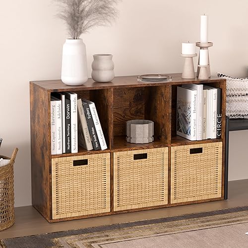 Étagère cube en bois (marron rétro, 6 cubes)